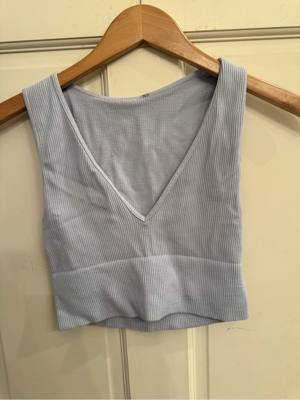 Ribbed V-Neck Crop Tank Top - Light Blue